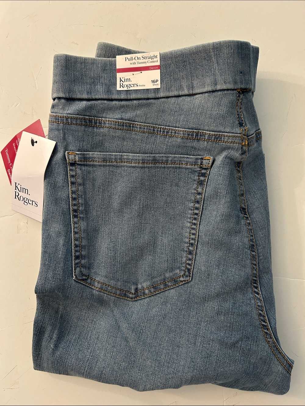 Kim Rogers Pull On Straight Leg Jeans with tummy control NEW size 16p short